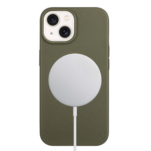 For iPhone 14 Plus Wheat MagSafe Magnetic Straw Material + TPU Phone Case(Army Green) - iPhone 14 Plus Cases by buy2fix | Online Shopping UK | buy2fix
