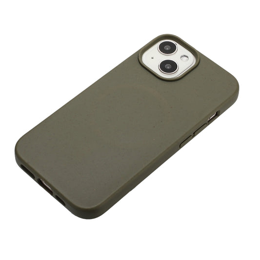 For iPhone 14 Plus Wheat MagSafe Magnetic Straw Material + TPU Phone Case(Army Green) - iPhone 14 Plus Cases by buy2fix | Online Shopping UK | buy2fix
