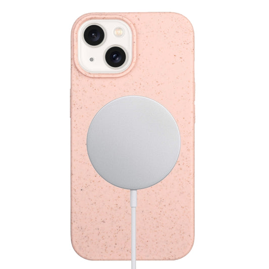 For iPhone 14 Wheat MagSafe Magnetic Straw Material + TPU Phone Case(Pink) by buy2fix