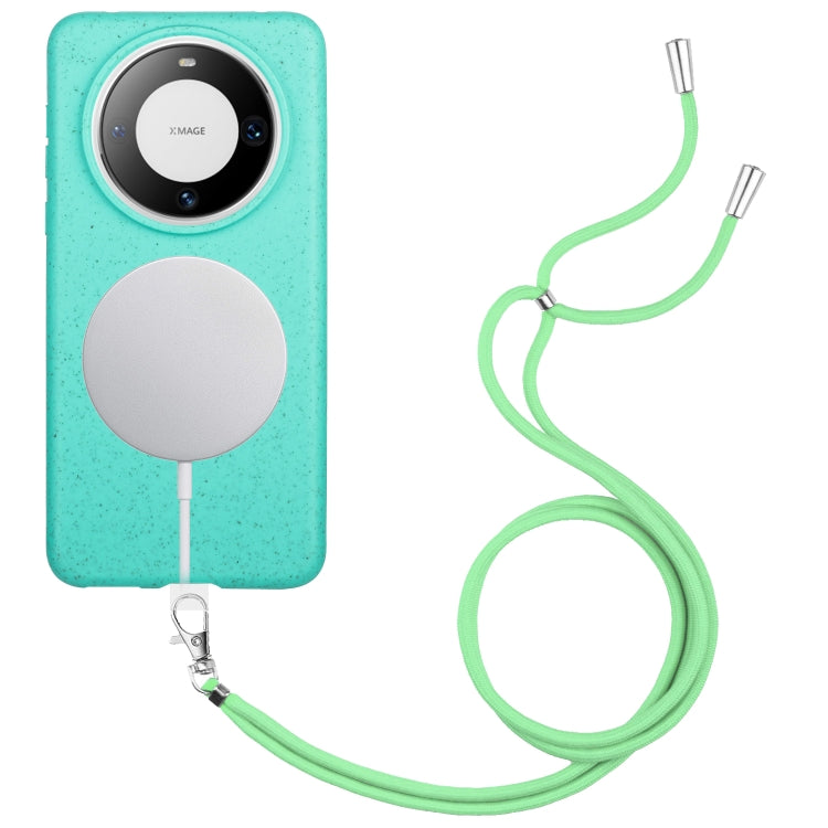 For Huawei Mate 60 Wheat MagSafe Magnetic Straw Material + TPU Phone Case with Lanyard(Green) - Huawei Cases by buy2fix | Online Shopping UK | buy2fix