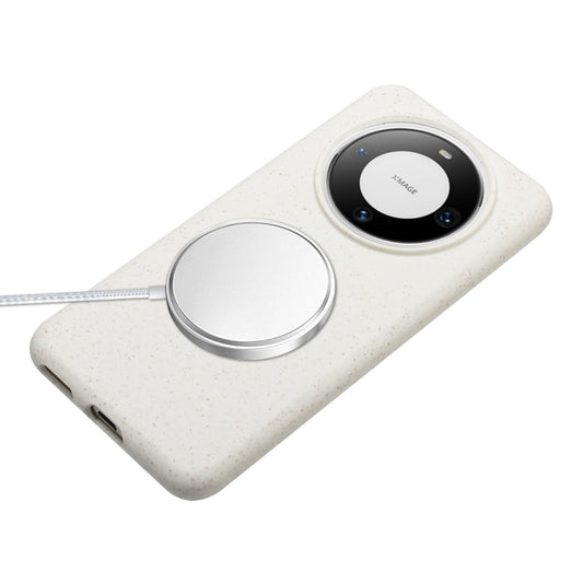 For Huawei Mate 60 Wheat MagSafe Magnetic Straw Material + TPU Phone Case with Lanyard(White) - Huawei Cases by buy2fix | Online Shopping UK | buy2fix