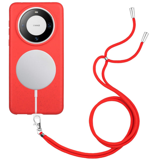 For Huawei Mate 60 Wheat MagSafe Magnetic Straw Material + TPU Phone Case with Lanyard(Red) - Huawei Cases by buy2fix | Online Shopping UK | buy2fix