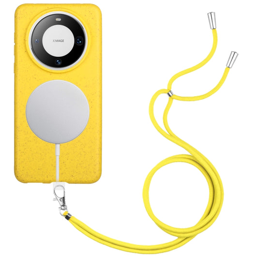 For Huawei Mate 60 Wheat MagSafe Magnetic Straw Material + TPU Phone Case with Lanyard(Yellow) - Huawei Cases by buy2fix | Online Shopping UK | buy2fix