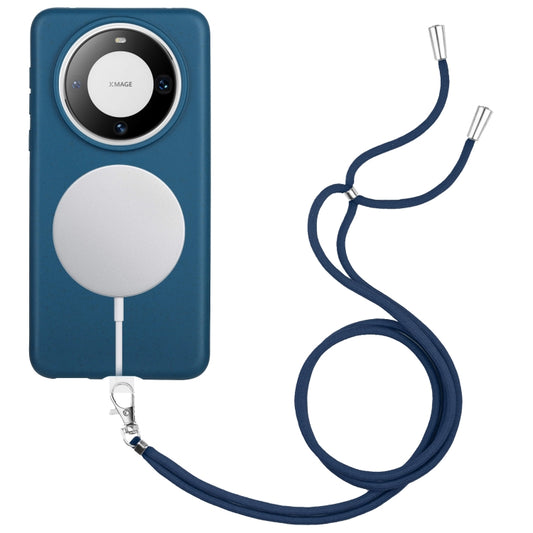 For Huawei Mate 60 Wheat MagSafe Magnetic Straw Material + TPU Phone Case with Lanyard(Blue) - Huawei Cases by buy2fix | Online Shopping UK | buy2fix
