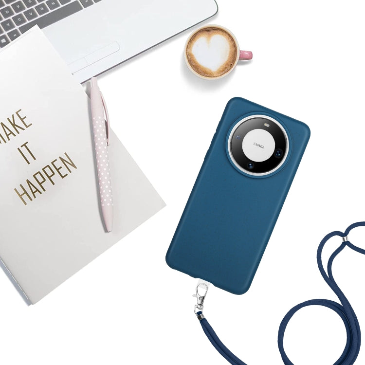 For Huawei Mate 60 Wheat MagSafe Magnetic Straw Material + TPU Phone Case with Lanyard(Blue) - Huawei Cases by buy2fix | Online Shopping UK | buy2fix