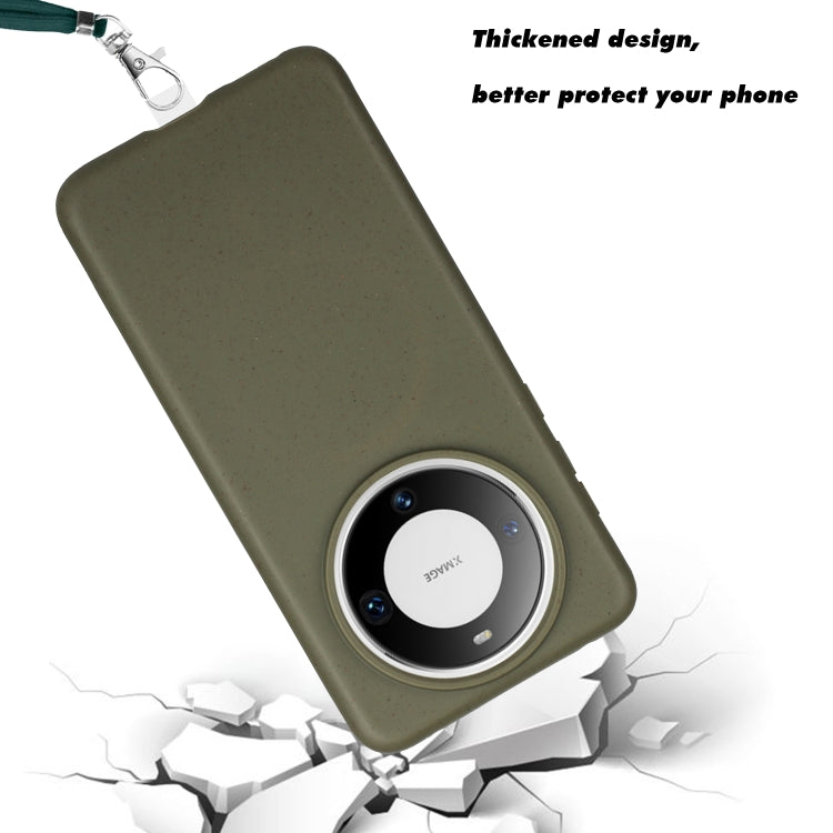 For Huawei Mate 60 Wheat MagSafe Magnetic Straw Material + TPU Phone Case with Lanyard(Army Green) - Huawei Cases by buy2fix | Online Shopping UK | buy2fix