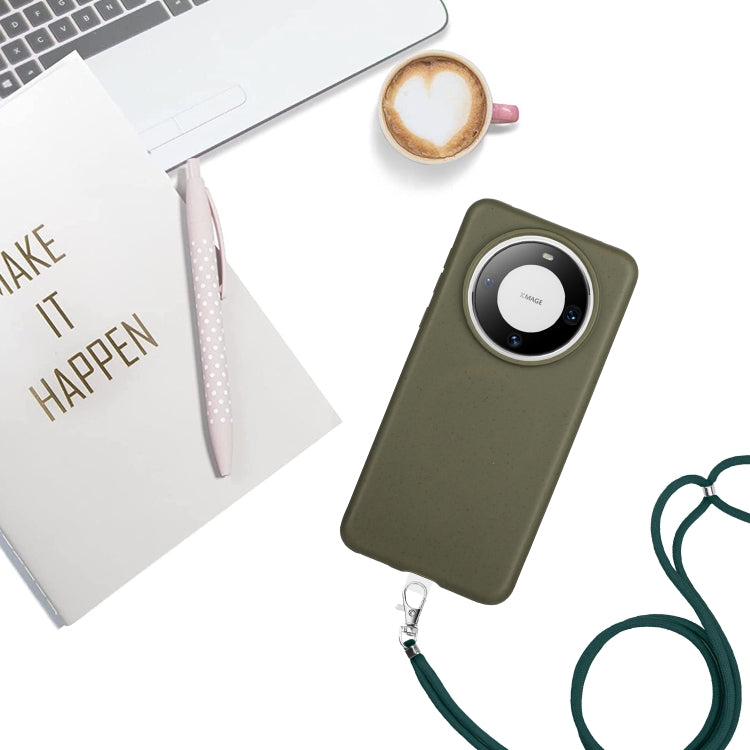 For Huawei Mate 60 Wheat MagSafe Magnetic Straw Material + TPU Phone Case with Lanyard(Army Green) - Huawei Cases by buy2fix | Online Shopping UK | buy2fix
