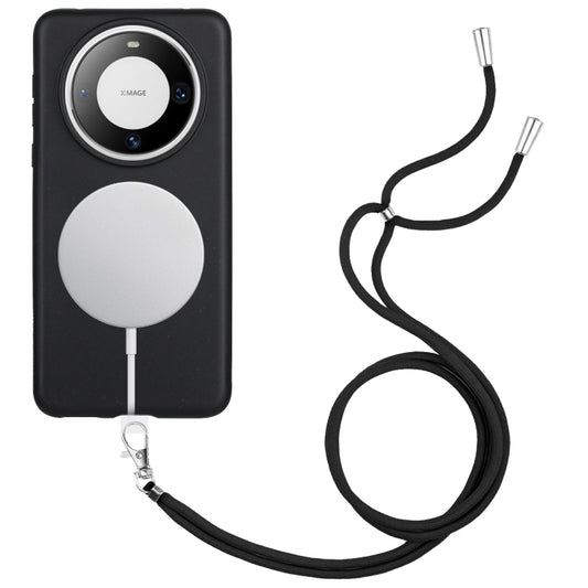 For Huawei Mate 60 Wheat MagSafe Magnetic Straw Material + TPU Phone Case with Lanyard(Black) - Huawei Cases by buy2fix | Online Shopping UK | buy2fix