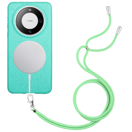 For Huawei Mate 60 Pro Wheat MagSafe Magnetic Straw Material + TPU Phone Case with Lanyard(Green) - Huawei Cases by buy2fix | Online Shopping UK | buy2fix