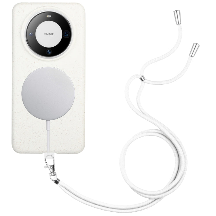 For Huawei Mate 60 Pro Wheat MagSafe Magnetic Straw Material + TPU Phone Case with Lanyard(White) - Huawei Cases by buy2fix | Online Shopping UK | buy2fix