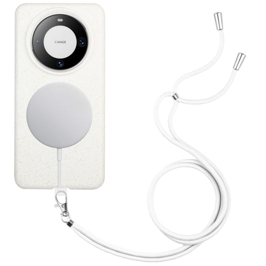 For Huawei Mate 60 Pro Wheat MagSafe Magnetic Straw Material + TPU Phone Case with Lanyard(White) - Huawei Cases by buy2fix | Online Shopping UK | buy2fix