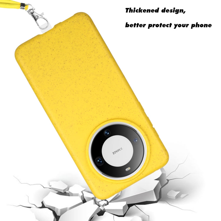 For Huawei Mate 60 Pro Wheat MagSafe Magnetic Straw Material + TPU Phone Case with Lanyard(Yellow) - Huawei Cases by buy2fix | Online Shopping UK | buy2fix