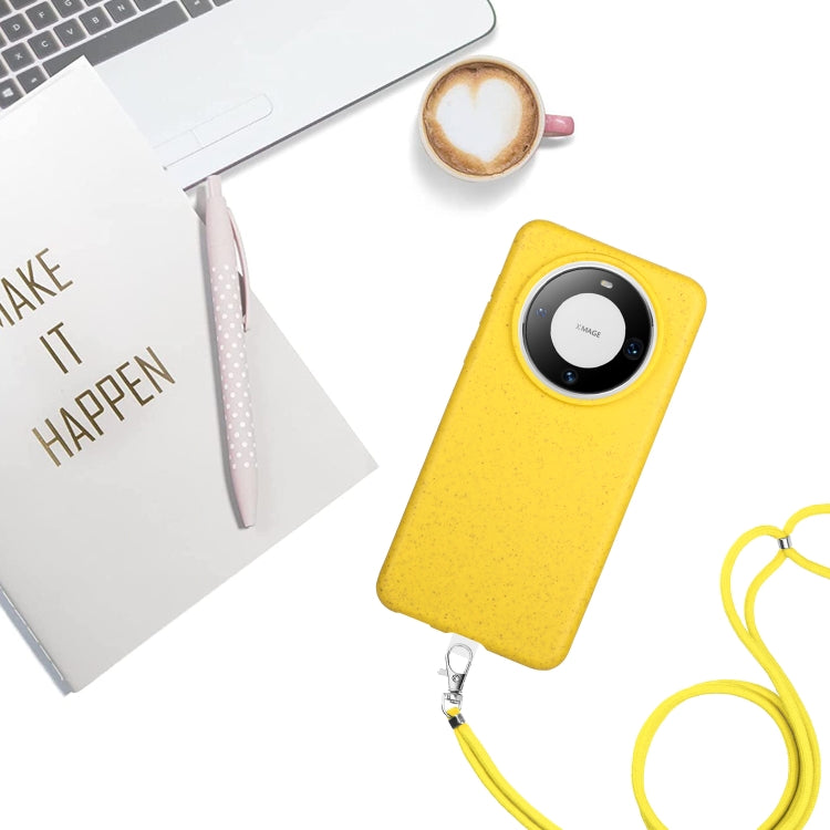 For Huawei Mate 60 Pro Wheat MagSafe Magnetic Straw Material + TPU Phone Case with Lanyard(Yellow) - Huawei Cases by buy2fix | Online Shopping UK | buy2fix