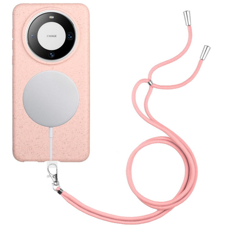 For Huawei Mate 60 Pro Wheat MagSafe Magnetic Straw Material + TPU Phone Case with Lanyard(Pink) - Huawei Cases by buy2fix | Online Shopping UK | buy2fix