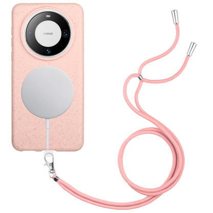 For Huawei Mate 60 Pro Wheat MagSafe Magnetic Straw Material + TPU Phone Case with Lanyard(Pink) - Huawei Cases by buy2fix | Online Shopping UK | buy2fix
