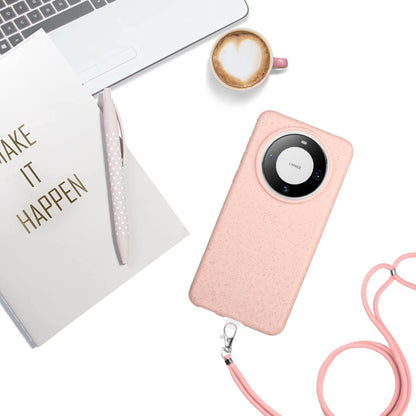 For Huawei Mate 60 Pro Wheat MagSafe Magnetic Straw Material + TPU Phone Case with Lanyard(Pink) - Huawei Cases by buy2fix | Online Shopping UK | buy2fix
