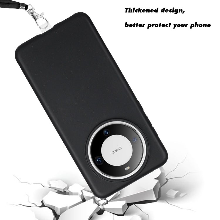 For Huawei Mate 60 Pro Wheat MagSafe Magnetic Straw Material + TPU Phone Case with Lanyard(Black) - Huawei Cases by buy2fix | Online Shopping UK | buy2fix