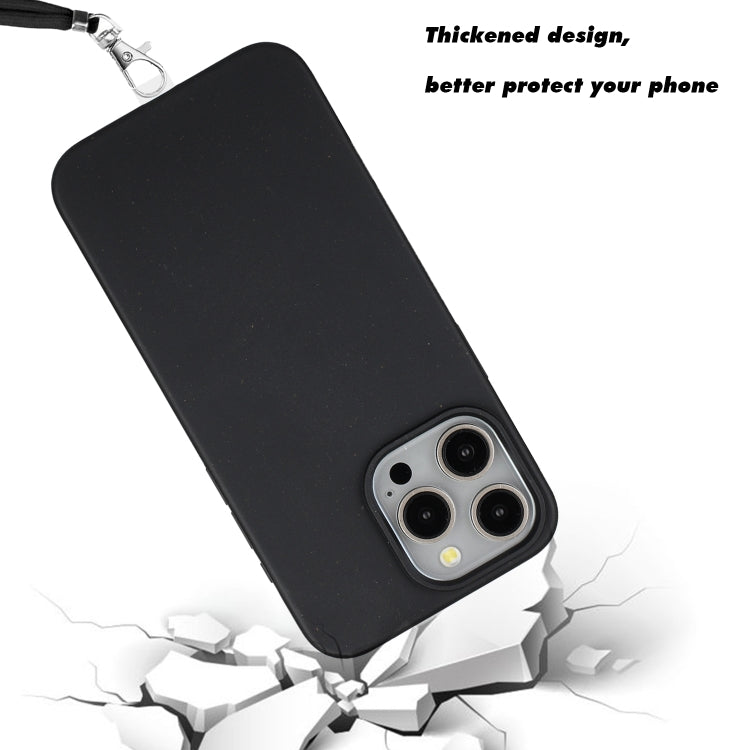 For iPhone 15 Pro Max Wheat MagSafe Magnetic Straw Material + TPU Phone Case with Lanyard(Black) - iPhone 15 Pro Max Cases by buy2fix | Online Shopping UK | buy2fix