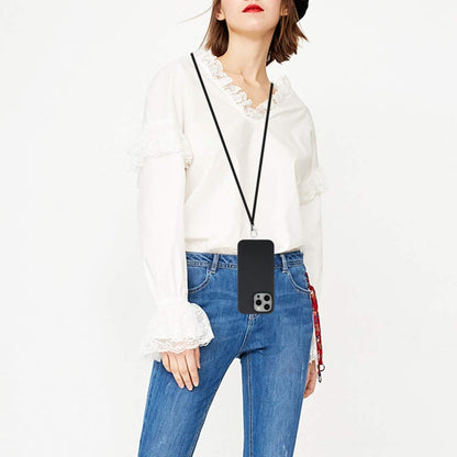 For iPhone 15 Pro Max Wheat MagSafe Magnetic Straw Material + TPU Phone Case with Lanyard(Black) - iPhone 15 Pro Max Cases by buy2fix | Online Shopping UK | buy2fix