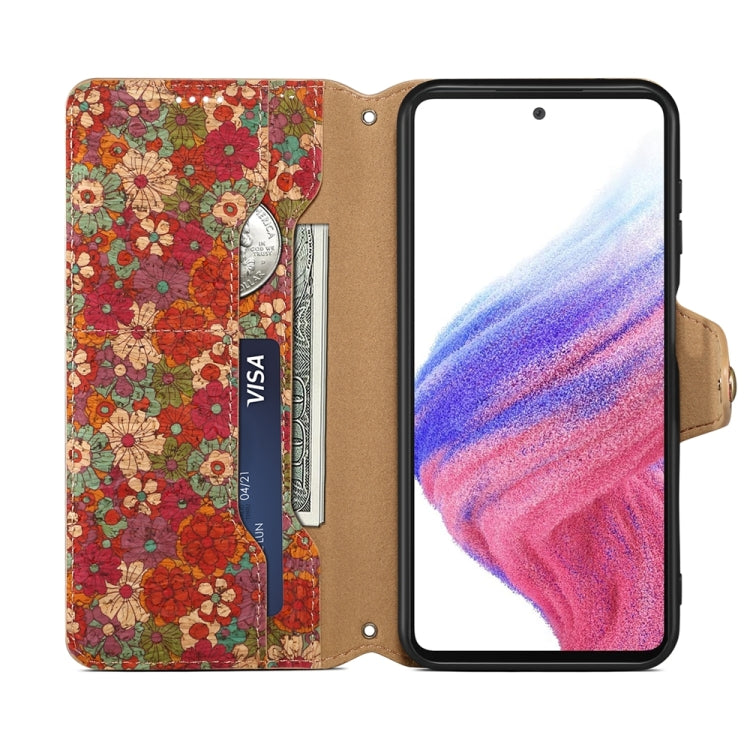For Samsung Galaxy S23 FE Denior Flower Language Series Cork Fabric Oil Edge Leather Phone Case(Summer) - Galaxy S23 FE 5G Cases by Denior | Online Shopping UK | buy2fix