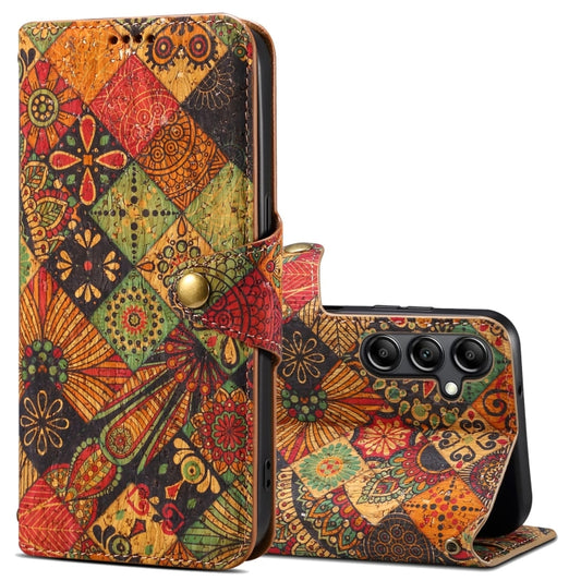 For Samsung Galaxy S23 FE Denior Flower Language Series Cork Fabric Oil Edge Leather Phone Case(Autumn) - Galaxy S23 FE 5G Cases by Denior | Online Shopping UK | buy2fix