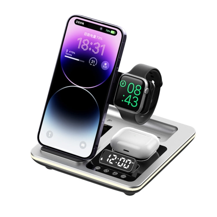 A93 15W 5 in 1 Multifunctional Foldable Wireless Charger Desktop Phone Stand(Silver) - Wireless Charger by buy2fix | Online Shopping UK | buy2fix