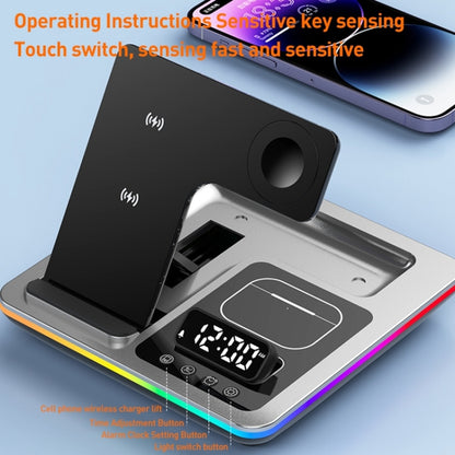 A93 15W 5 in 1 Multifunctional Foldable Wireless Charger Desktop Phone Stand(Silver) - Wireless Charger by buy2fix | Online Shopping UK | buy2fix