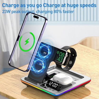A93 15W 5 in 1 Multifunctional Foldable Wireless Charger Desktop Phone Stand(Silver) - Wireless Charger by buy2fix | Online Shopping UK | buy2fix
