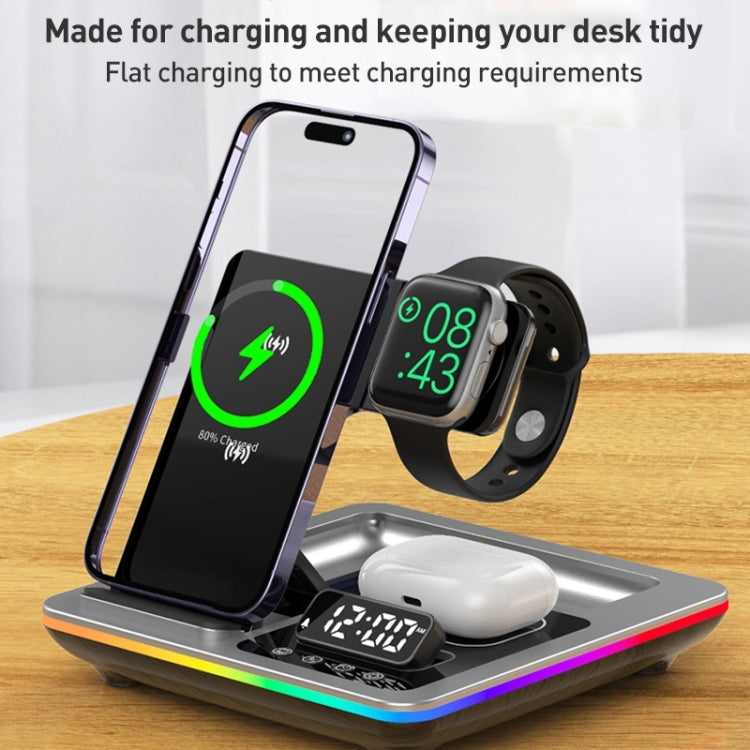 A93 15W 5 in 1 Multifunctional Foldable Wireless Charger Desktop Phone Stand(Silver) - Wireless Charger by buy2fix | Online Shopping UK | buy2fix