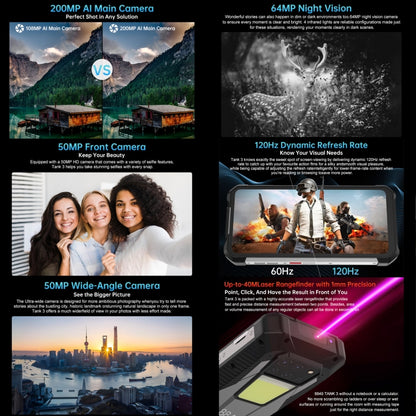 Unihertz Tank 3 / 8849, 16GB+512GB, Laser Rangefinder, 200MP Camera, Night Vision, 23800mAh Battery, 6.79 inch Android 13 Dimensity 8200 Octa Core, Network: 5G(Black) by Unihertz