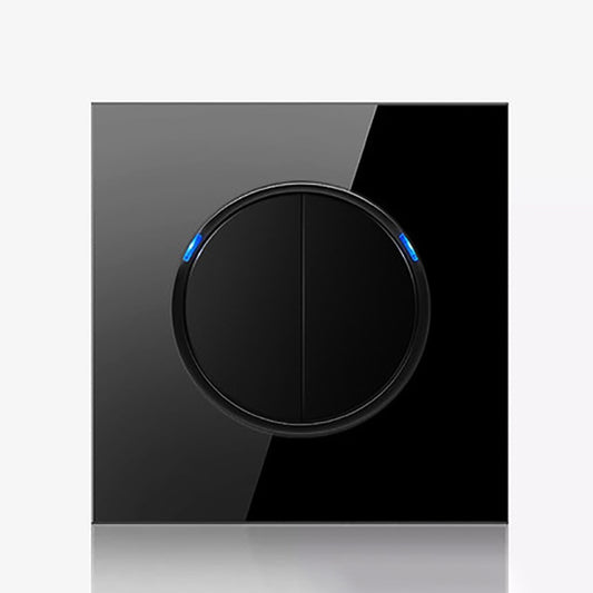 86mm Round LED Tempered Glass Switch Panel, Black Round Glass, Style:Two Billing Control -  by buy2fix | Online Shopping UK | buy2fix