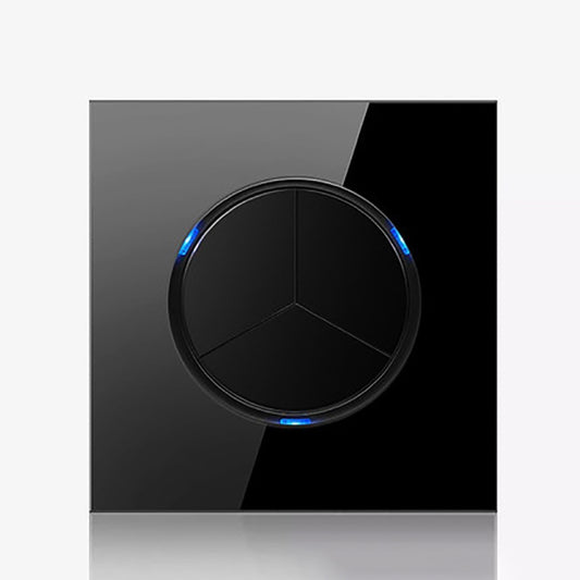 86mm Round LED Tempered Glass Switch Panel, Black Round Glass, Style:Three Open Dual Control -  by buy2fix | Online Shopping UK | buy2fix