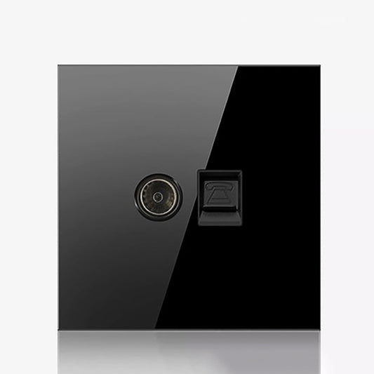 86mm Round LED Tempered Glass Switch Panel, Black Round Glass, Style:Telephone-TV Socket -  by buy2fix | Online Shopping UK | buy2fix