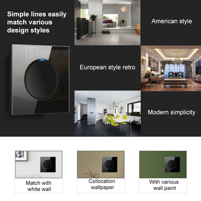 86mm Round LED Tempered Glass Switch Panel, Black Round Glass, Style:Telephone-Computer Socket -  by buy2fix | Online Shopping UK | buy2fix