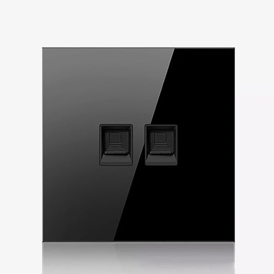 86mm Round LED Tempered Glass Switch Panel, Black Round Glass, Style:Dual Computer Socket -  by buy2fix | Online Shopping UK | buy2fix