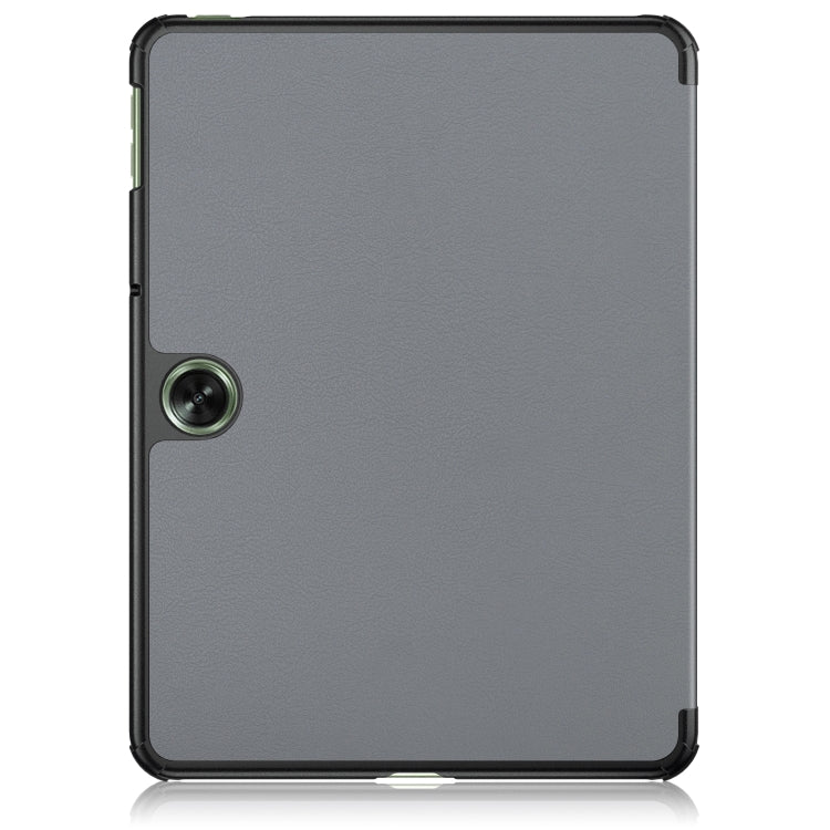 For OnePlus Pad Go / OPPO Pad Air2 / Neo Custer Solid Color 3-fold Holder Smart Leather Tablet Case(Grey) - OPPO by buy2fix | Online Shopping UK | buy2fix