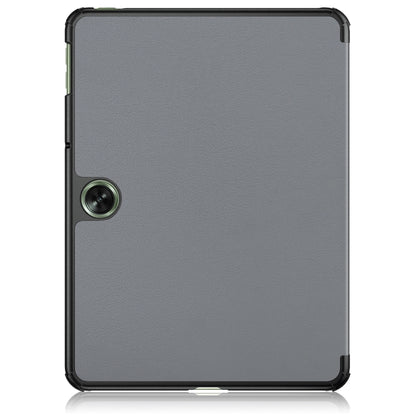 For OnePlus Pad Go / OPPO Pad Air2 / Neo Custer Solid Color 3-fold Holder Smart Leather Tablet Case(Grey) - OPPO by buy2fix | Online Shopping UK | buy2fix