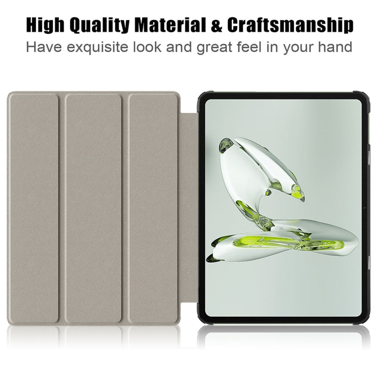 For OnePlus Pad Go / OPPO Pad Air2 / Neo Custer Solid Color 3-fold Holder Smart Leather Tablet Case(Grey) - OPPO by buy2fix | Online Shopping UK | buy2fix