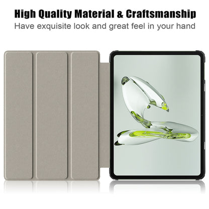 For OnePlus Pad Go / OPPO Pad Air2 / Neo Custer Solid Color 3-fold Holder Smart Leather Tablet Case(Grey) - OPPO by buy2fix | Online Shopping UK | buy2fix