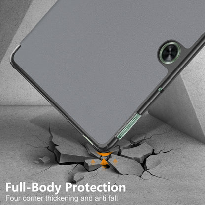 For OnePlus Pad Go / OPPO Pad Air2 / Neo Custer Solid Color 3-fold Holder Smart Leather Tablet Case(Grey) - OPPO by buy2fix | Online Shopping UK | buy2fix