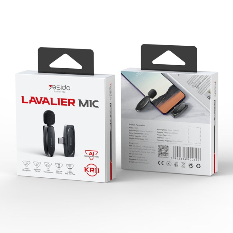 YESIDO KR11 Low-latency Wireless Lavalier Microphone with Type-C Receiver(Black) - Microphone by Yesido | Online Shopping UK | buy2fix