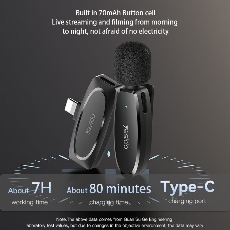 YESIDO KR13 Dual Low-latency Wireless Lavalier Microphone with Type-C Receiver(Black) - Microphone by Yesido | Online Shopping UK | buy2fix