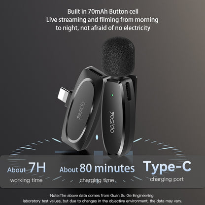 YESIDO KR13 Dual Low-latency Wireless Lavalier Microphone with Type-C Receiver(Black) - Microphone by Yesido | Online Shopping UK | buy2fix
