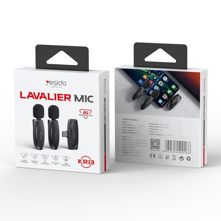 YESIDO KR13 Dual Low-latency Wireless Lavalier Microphone with Type-C Receiver(Black) - Microphone by Yesido | Online Shopping UK | buy2fix