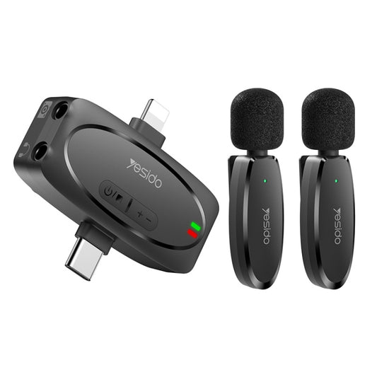 YESIDO KR15 Dual Low-latency Wireless Lavalier Microphone with 3 in 1 Receiver(Black) - Microphone by Yesido | Online Shopping UK | buy2fix
