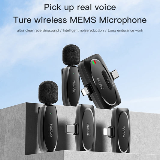 YESIDO KR15 Dual Low-latency Wireless Lavalier Microphone with 3 in 1 Receiver(Black) - Microphone by Yesido | Online Shopping UK | buy2fix