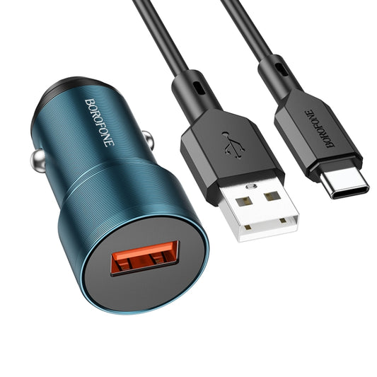 BOROFONE BZ19A Wisdom QC3.0 USB Port Fast Charging Car Charger with USB to Type-C Cable(Blue) - Car Charger by Borofone | Online Shopping UK | buy2fix
