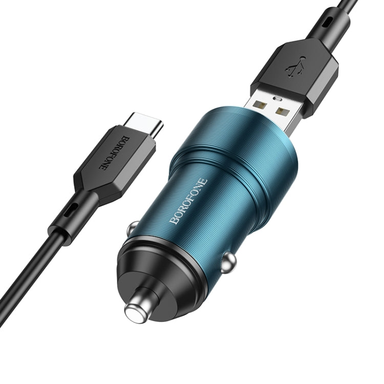 BOROFONE BZ19A Wisdom QC3.0 USB Port Fast Charging Car Charger with USB to Type-C Cable(Blue) - Car Charger by Borofone | Online Shopping UK | buy2fix