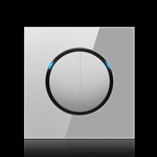 86mm Round LED Tempered Glass Switch Panel, Gray Round Glass, Style:Two Open Dual Control -  by buy2fix | Online Shopping UK | buy2fix