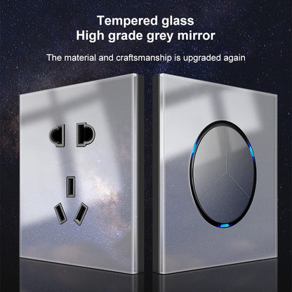 86mm Round LED Tempered Glass Switch Panel, Gray Round Glass, Style:Two Open Dual Control -  by buy2fix | Online Shopping UK | buy2fix
